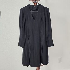 Massimo Dutti Black V‑Neck Long Sleeve Dress